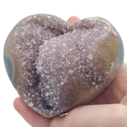 Agate and Quartz Druzy Heart in Hand