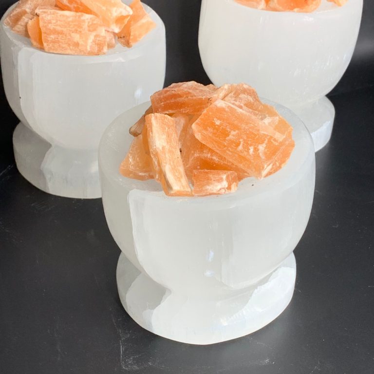 Selenite Fire Bowl Lamp with Rough Peach Selenite Approx 13cm - Image 2