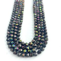 Black Rainbow Hematite Approx 4mm Diamond Cut Beads Approx 40cm Strand