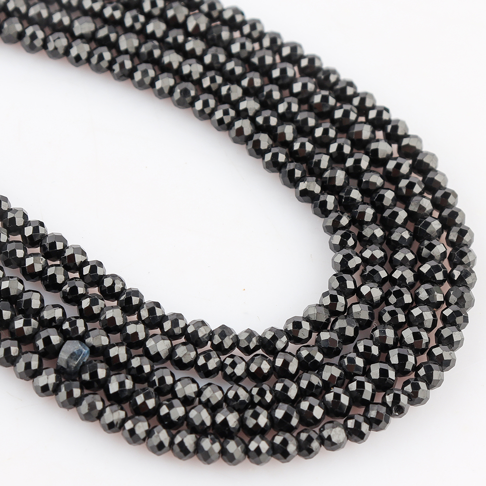 Black Spinel Faceted Rounds 3mm 32cm Strand INDIA