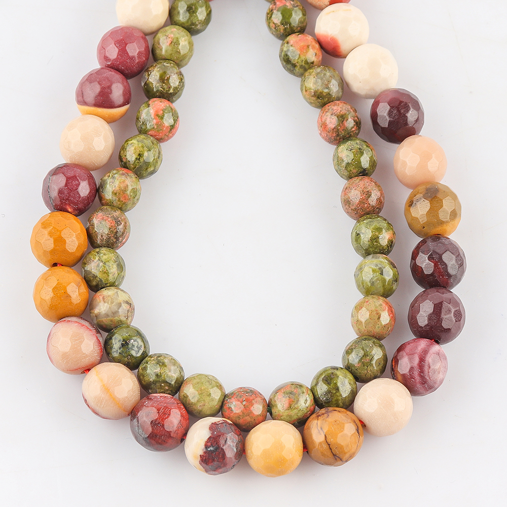 MARIE Facted Bundle - Unakite 6mm Faceted Round & Mookaite 8mm Faceted Round Strands