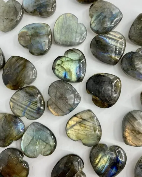 Labradorite Puffy Hearts Approx 2cm 3 Piece Pack