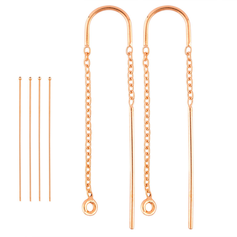 Rose Gold-Plated Sterling Silver Threaded Earring Findings 1 Pair & 4 Headpins Approx 6.5 x 2cm