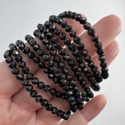 Black Spinel Faceted 4mm Round Stretchy Crystal Bracelet