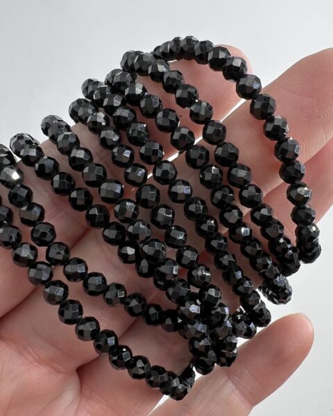 Black Spinel Faceted 4mm Round Stretchy Crystal Bracelet