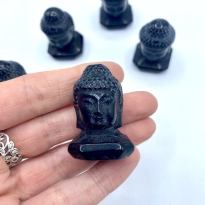 Black Obsidian Hand Carved Buddha Head 2.5 x 4 x 2.5cm Self Standing