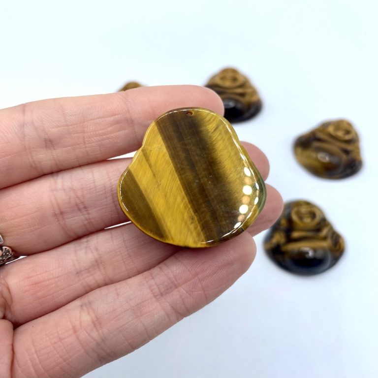 Yellow Tigers Eye Buddha Bead Approx 35 x 35mm 1mm Drill Hole - Image 2