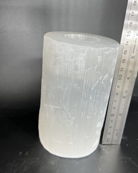 Selenite Rough Pillar Candle Holder Approx 15cm