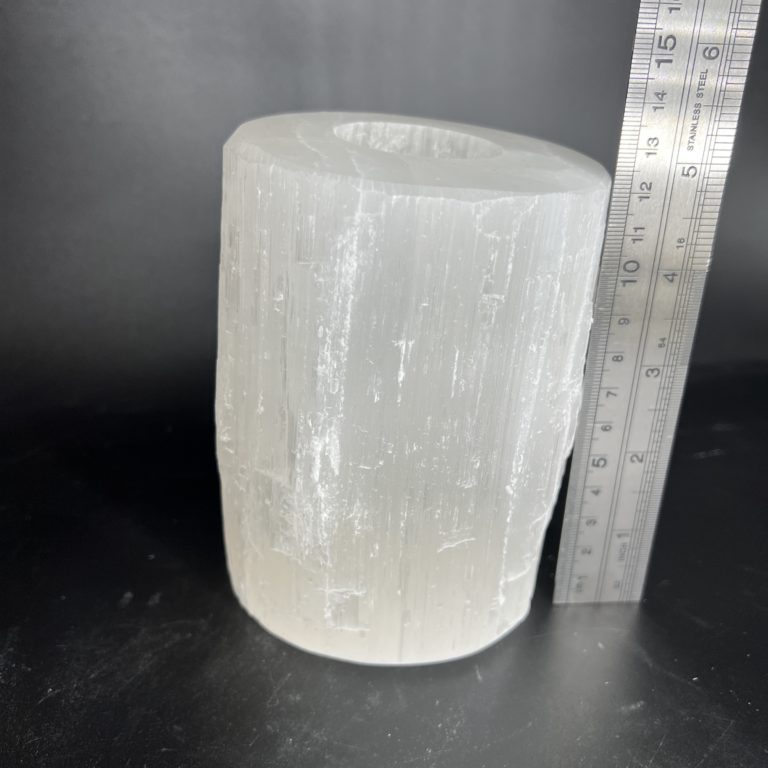 Selenite Rough Pillar Candle Holder 10cm