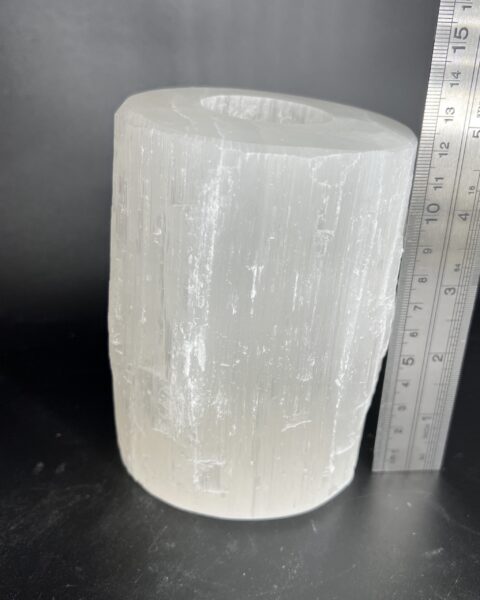 Selenite Rough Pillar Candle Holder 10cm