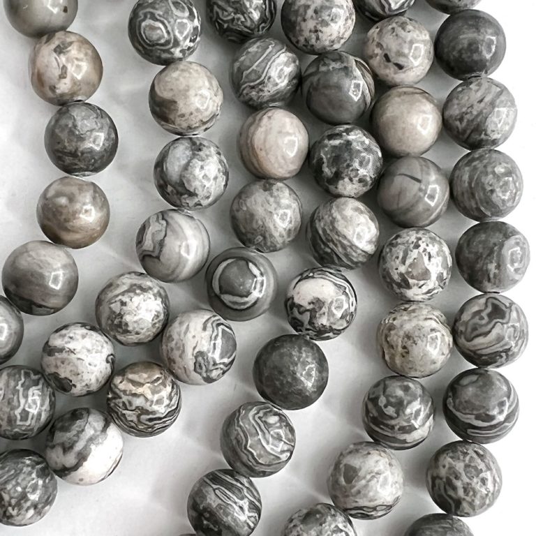Grey Picture Jasper Smooth Rounds Approx 8mm Beads 38cm Strand - Image 4