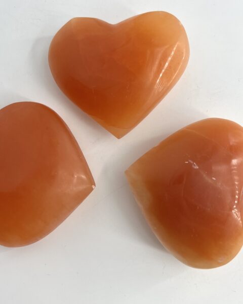 Selenite Peach Carved Puff Hearts Approx 6 - 7cm