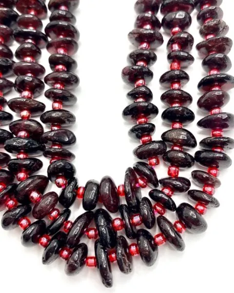 Red Garnet Slices Approx 8 x 2mm 38cm Strand with Spacers