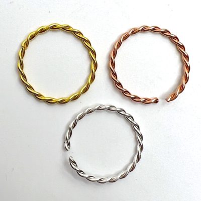 Rope Finish Open Jump Ring 12mm ID in Rose Gold, Gold & Silver Platted 30 Each