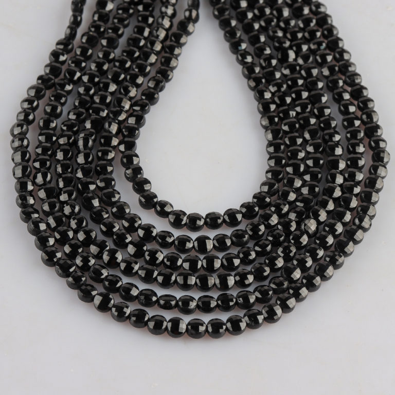 Black Spinel Faceted Coin Approx 4mm Beads 30cm Strand