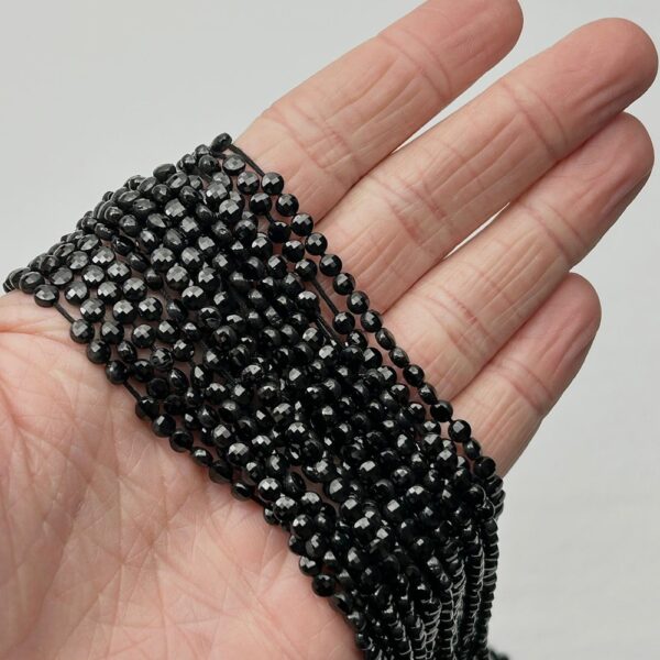 Black Spinel Faceted Coin Approx 4mm Beads 30cm Strand - Image 3