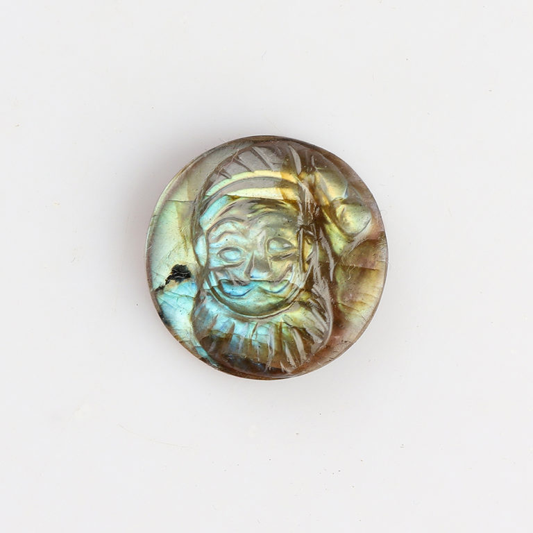 Labradorite Santa Carved Round Cabochon Approx 2cm with 1mm Drill Hole