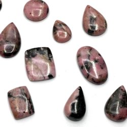 Rhodonite Mixed Shape Top Drilled Cabochons Approx 20 - 30mm with 0.8mm Drill Hole 4 Piece Pack