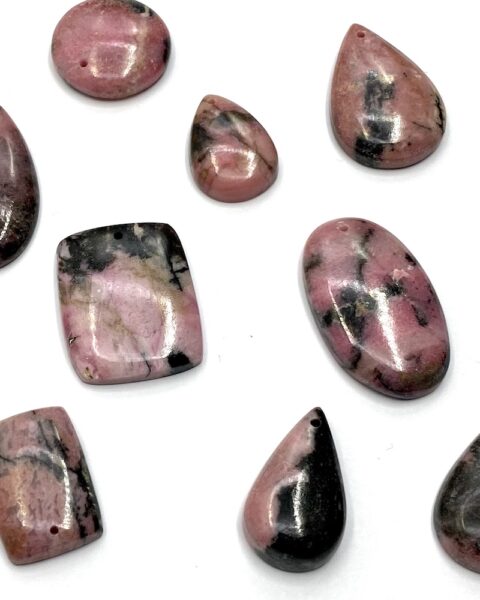 Rhodonite Mixed Shape Top Drilled Cabochons Approx 20 - 30mm with 0.8mm Drill Hole 4 Piece Pack