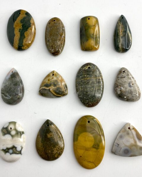 Ocean Jasper Mixed Size & Shape Drilled Cabochons Approx 20 - 30mm with 0.8mm Drill Hole 3 Piece Pack