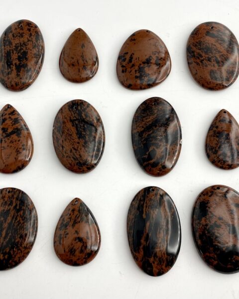 Mahogany Obsidian Mixed Shape Top Drilled Cabochons Approx 30 - 40mm with 0.8mm Drill Hole 2 Piece Pack