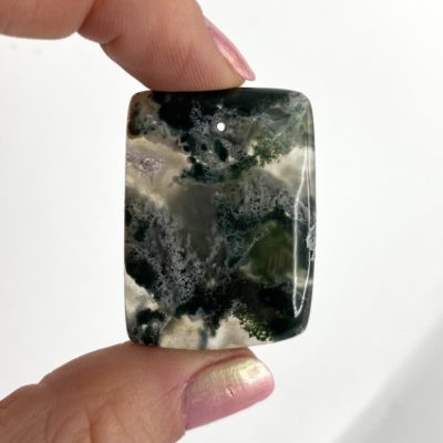 Close up of Tree Agate Rectangle Shape Top Drilled Cabochon Approx 35 - 40mm with 0.8mm Drill Hole