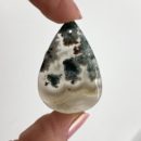 Close up of Tree Agate Pear Shape Top Drilled Cabochon Approx 35 - 40mm with 0.8mm Drill Hole