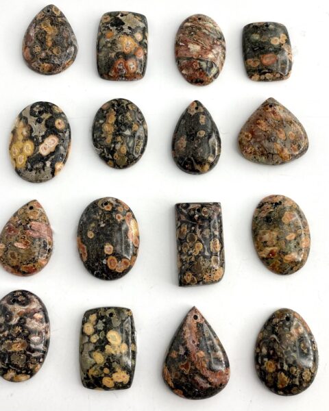 Leopard Skin Jasper Mixed Shape Top Drilled Cabochons Approx 25 - 30mm with 0.8mm Drill Hole 2 Piece Pack