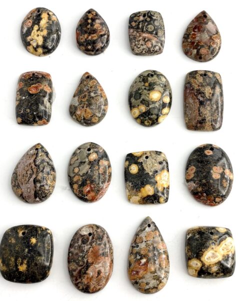 Leopard Skin Jasper Mixed Shape Top Drilled Cabochons Approx 20 - 25mm with 0.8mm Drill Hole 3 Piece Pack