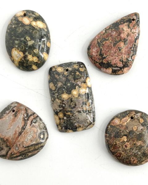 Leopard Skin Jasper Mixed Shape Top Drilled Cabochon Approx 30 - 35mm with 0.8mm Drill Hole