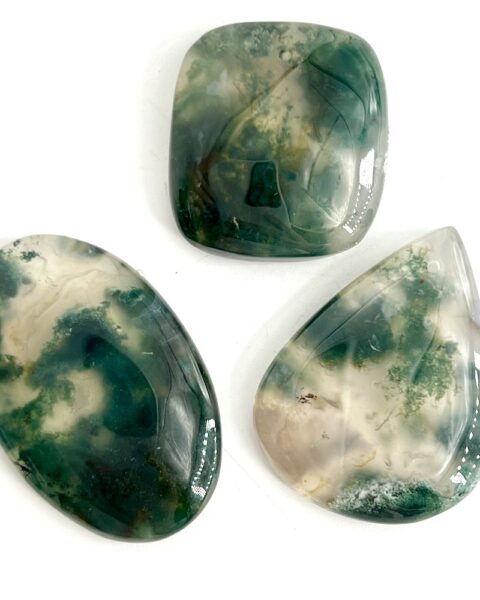 Moss Agate Mixed Shape Top Drilled Cabochon Approx 30 - 40mm with 0.8mm Drill Hole