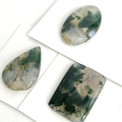 Moss Agate Mixed Shape Cabochon Approx 30 - 40mm on Cards