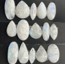 Rainbow Moonstone Mixed Shape Top Drilled Cabochons Approx 20 - 30mm with 0.8mm Drill Hole 5 Piece Pack