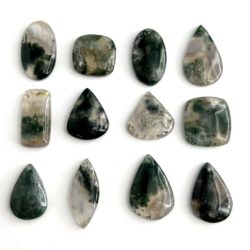 Moss Agate Mixed Shape Top Drilled Cabochons Approx 25 - 35mm with 0.8mm Drill Hole 2 Piece Pack