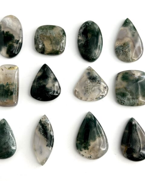 Moss Agate Mixed Shape Top Drilled Cabochons Approx 25 - 35mm with 0.8mm Drill Hole 2 Piece Pack