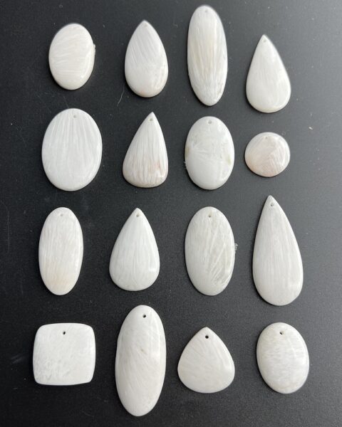 Scolecite Mixed Shape Top Drilled Cabochons Approx 20 - 40mm with 0.8mm Drill Hole 4 Piece Pack