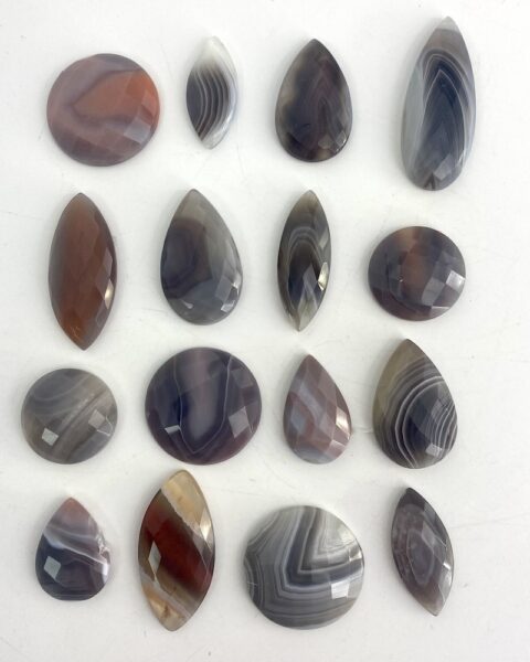 Botswana Agate Checker Cut Mixed Shape Cabochons Approx 20 - 25mm 3 Piece Pack