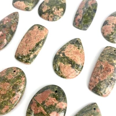Unakite Mixed Shape Top Drilled Cabochons Approx 25 - 35mm with 0.8mm Drill Hole 2 Piece Pack