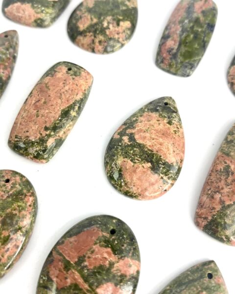 Unakite Mixed Shape Top Drilled Cabochons Approx 25 - 35mm with 0.8mm Drill Hole 2 Piece Pack