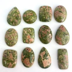 Unakite Mixed Shape Top Drilled Cabochons Approx 20 - 30mm with 0.8mm Drill Hole 3 Piece Pack