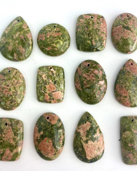 Unakite Mixed Shape Top Drilled Cabochons Approx 20 - 30mm with 0.8mm Drill Hole 3 Piece Pack