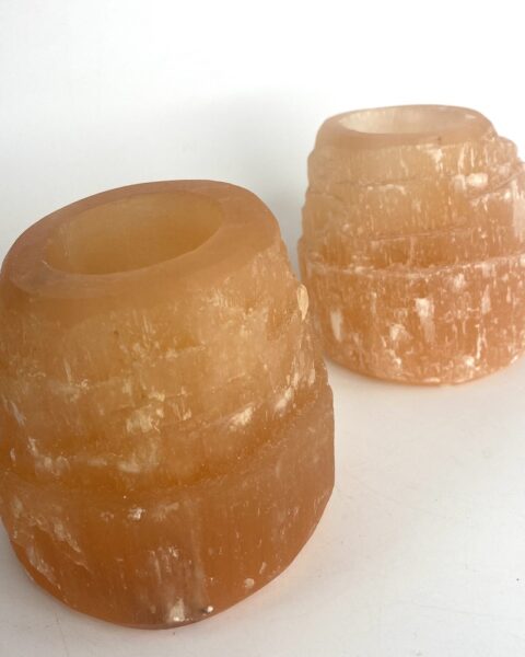 Selenite Rough Tealight Holder Orange Approx 8cm