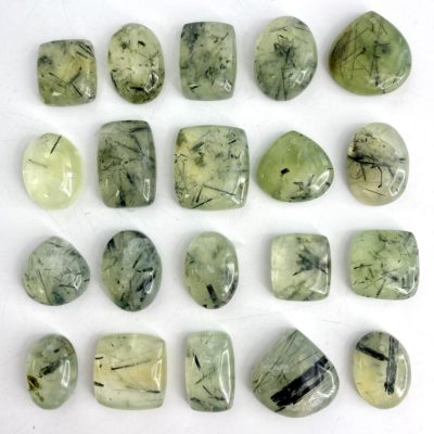 Prehnite Mixed Shape Top Drilled Cabochons Approx 15 - 25mm with 0.8mm Drill Hole 5 Piece Pack
