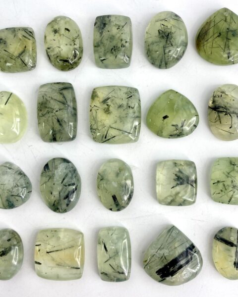 Prehnite Mixed Shape Top Drilled Cabochons Approx 15 - 25mm with 0.8mm Drill Hole 5 Piece Pack