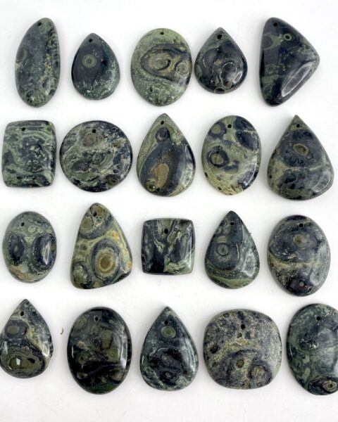 Kambaba Jasper Mixed Size & Shape Drilled Cabochons Approx 25 - 30mm with 0.8mm Drill Hole 5 Piece Pack