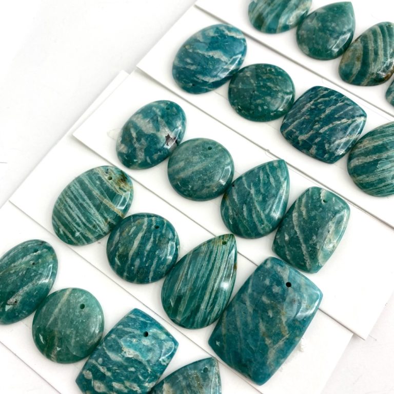 Graphical Amazonite Mixed Shape Top Drilled Cabochons Approx 20 - 25mm with 0.8mm Drill Hole 4 Piece Pack - Image 2