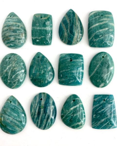 Graphical Amazonite Mixed Shape Top Drilled Cabochons Approx 20 - 25mm with 0.8mm Drill Hole 4 Piece Pack