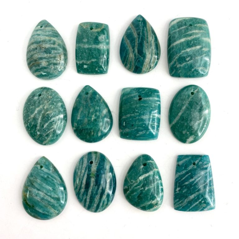 Graphical Amazonite Mixed Shape Top Drilled Cabochons Approx 20 - 25mm with 0.8mm Drill Hole 4 Piece Pack