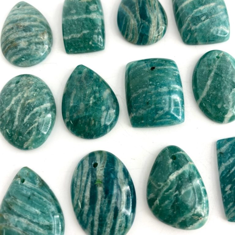 Graphical Amazonite Mixed Shape Top Drilled Cabochons Approx 20 - 25mm with 0.8mm Drill Hole 4 Piece Pack - Image 3