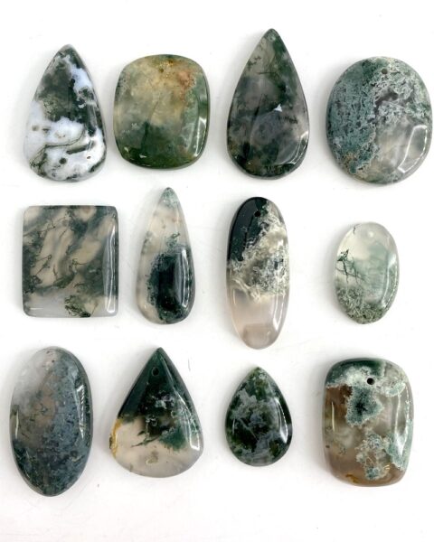 Tree Agate Mixed Shape Top Drilled Cabochons Approx 25 - 35mm with 0.8mm Drill Hole 3 Piece Pack